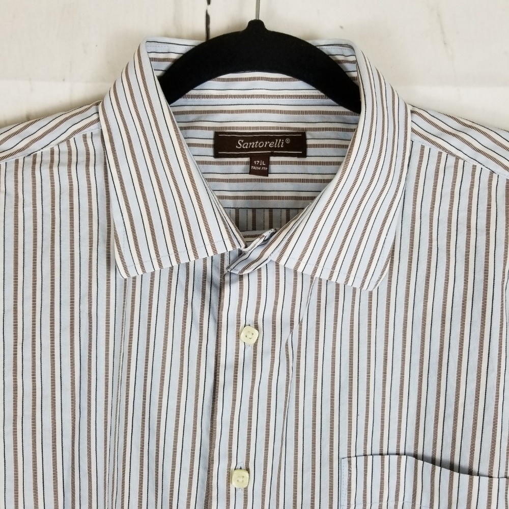 Santorelli Button Down Shirt Sz 17 1/2 Blue Brown